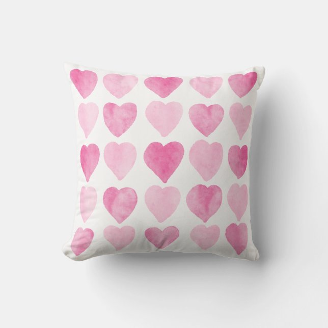 Cute Pink Watercolor Hearts Cushion (Front)