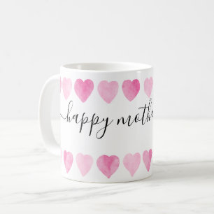 Cute Pink Watercolor Hearts Happy Mother’s Day Coffee Mug