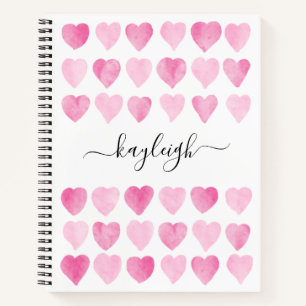 Cute Pink Watercolor Hearts Notebook