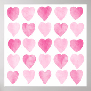 Cute Pink Watercolor Hearts Poster