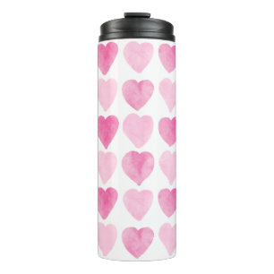 Cute Pink Watercolor Hearts Thermal Tumbler