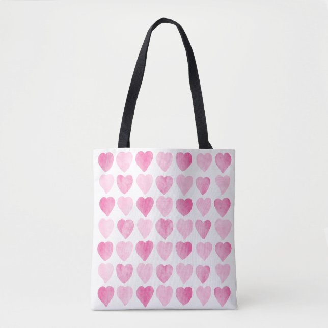 Cute Pink Watercolor Hearts Tote Bag (Front)