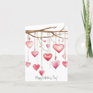 Cute Pink Watercolor Hearts Valentine's Greeting Holiday Card