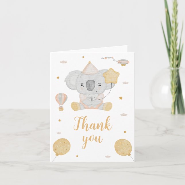 Cute Pink Watercolor Koala Bear Birthday Thank You (Front)