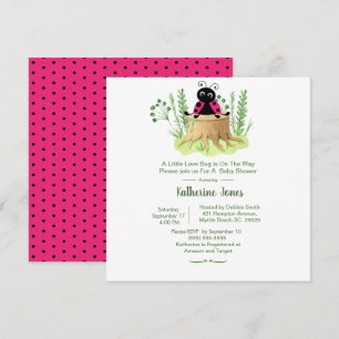 Cute Pink Watercolor Ladybug Girls Baby Shower   I Invitation