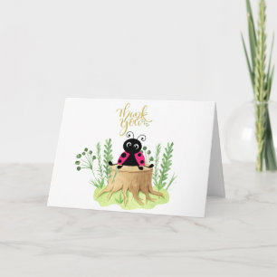 Cute Pink Watercolor Ladybug Thank You Note