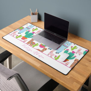 Cute Pink Watercolor Llama  Desk Mat