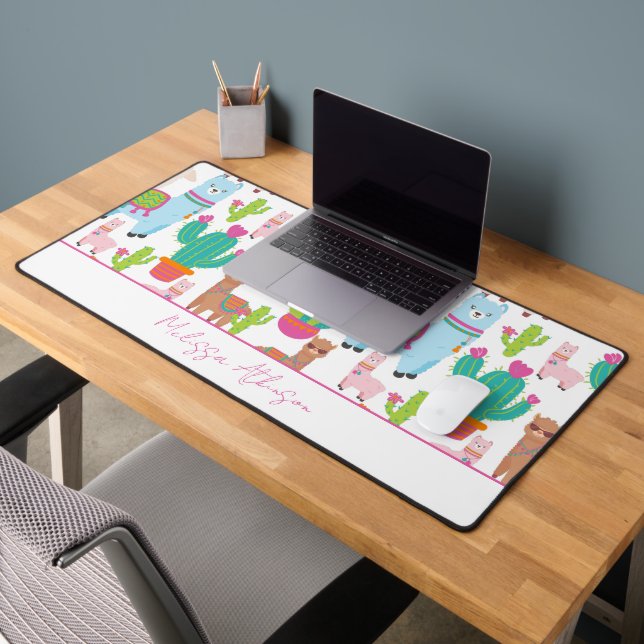 Cute Pink Watercolor Llama  Desk Mat (Office 2)