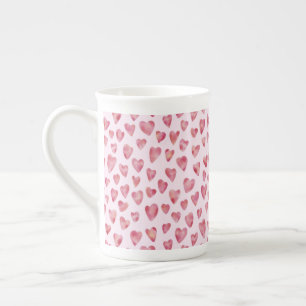 Cute Pink Watercolor Love Heart Pattern Bone China Mug