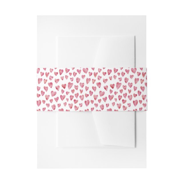 Cute Pink Watercolor Love Heart Pattern Invitation Belly Band (Front Example)