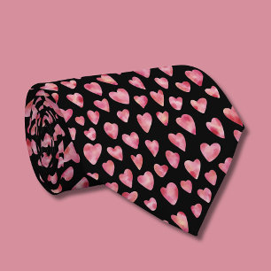 Cute Pink Watercolor Love Heart Pattern Tie