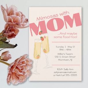 Cute Pink, Watercolor Mimosas Mothers Day Invitation