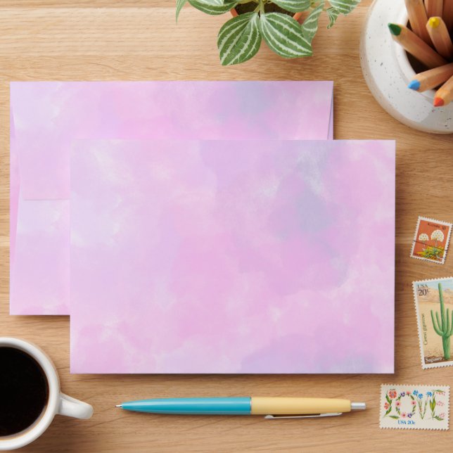 Cute pink watercolor modern print inside and out  envelope (Desk)