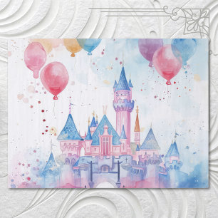 Cute Pink Watercolor Princess Castle Tissue Paper