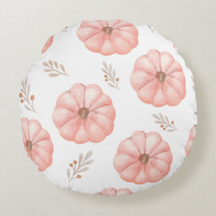 Cute Pink Watercolor Pumpkin Flower Round Cushion