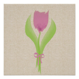 Cute Pink Watercolor Spring Tulip Poster
