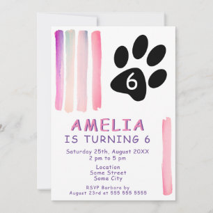 Cute Pink Watercolor Strokes Kids Birthday Party Invitation
