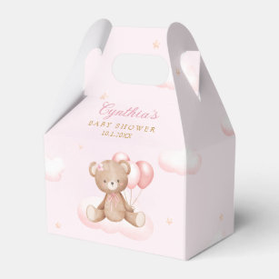 Cute Pink Watercolor Teddy Bear Girl Baby Shower Favour Box