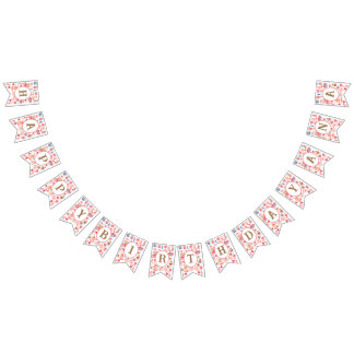Cute pink watercolor with teddy bear and heart bunting