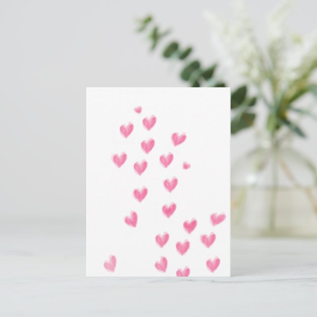 Cute Pink Watercolour Hearts Postcard (Standing Front)