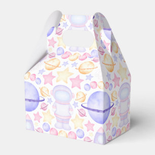 Cute Pink Watercolour Space Astronauts Birthday Favour Box