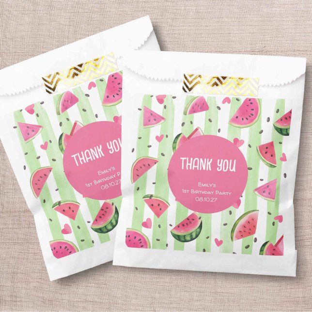 Cute Pink Watermelon, Girl Summer Birthday  Favour Bags (Cute Pink  Watermelon, One In a melon, Summer Birthday Theme, Girl Party Favor bags.)