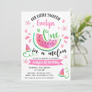 Cute Pink Watermelon One  In A Melon 1st Birthday Invitation