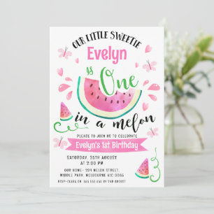 Cute Pink Watermelon One  In A Melon 1st Birthday Invitation