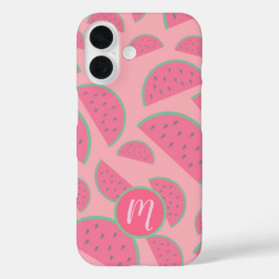 Cute Pink Watermelon Pattern Monogram iPhone 16 Case