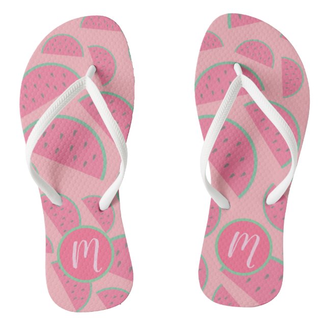Cute Pink Watermelon Pattern Monogram Flip Flops (Footbed)