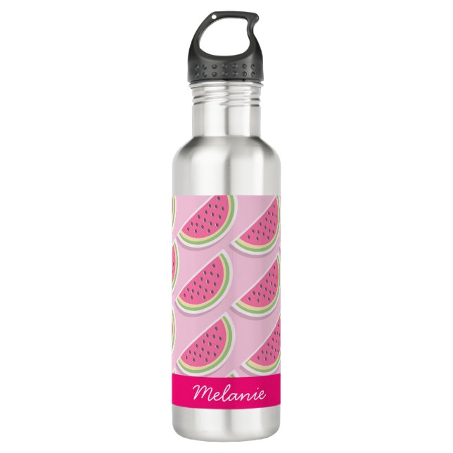 Cute Pink Watermelon Pattern Personalised 710 Ml Water Bottle (Front)