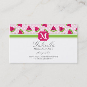 Cute Pink Watermelon Polka Dots Chevron Monogram Business Card