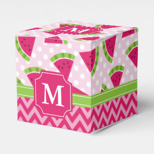 Cute Pink Watermelon Polka Dots Chevron Monogram Favour Box