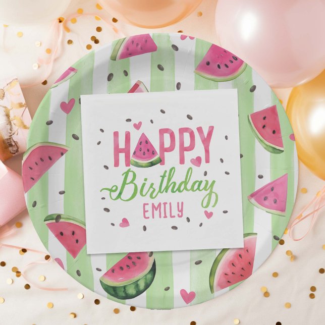 Cute Pink Watermelon, Summer Fruit Birthday Napkin (Cute Pink Watercolor Watermelon pattern, Girl Summer Party Napkins.)
