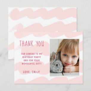 Cute Pink Wave Watercolor Girl Photo Thank you Postcard