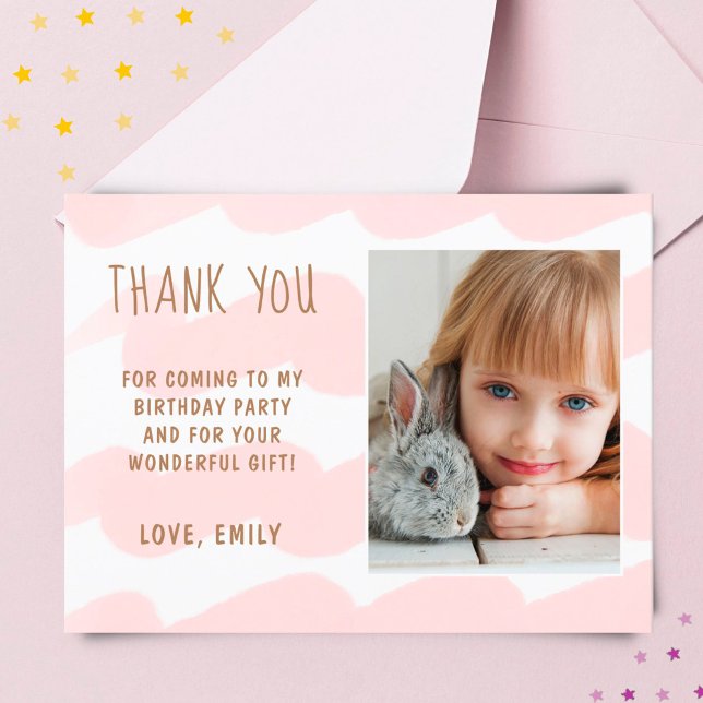 Cute Pink Wave Watercolor Girl Photo Thank you  Postcard (Creator Uploaded)