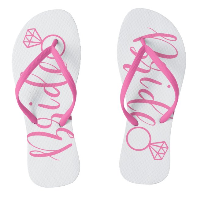 Cute pink wedding party bride flip flops (Footbed)