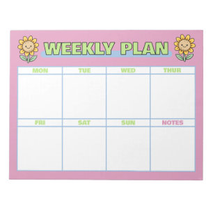 Cute Pink Weekly Plan With Sunflowers Notepad