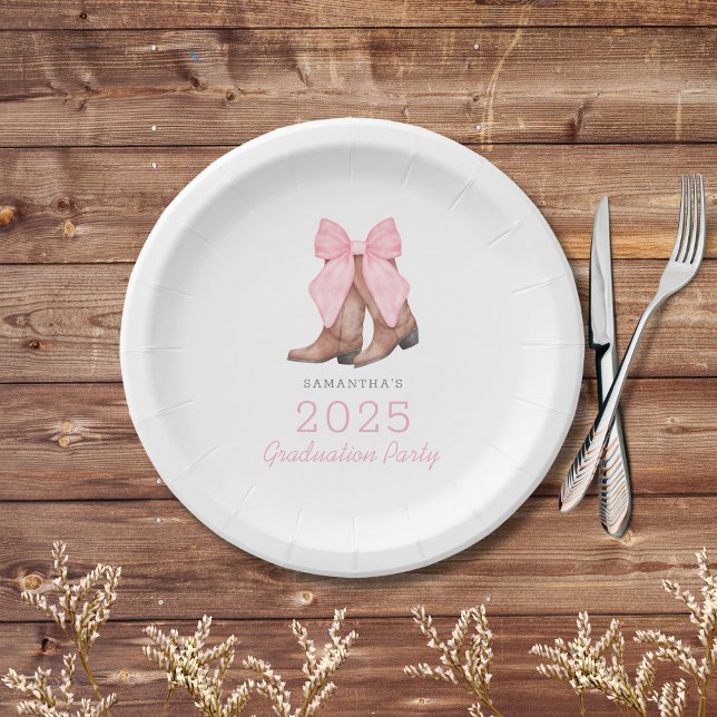 Cute Pink Western Cowgirl 2025 Graduation Party  Paper Plate (Creator Uploaded)