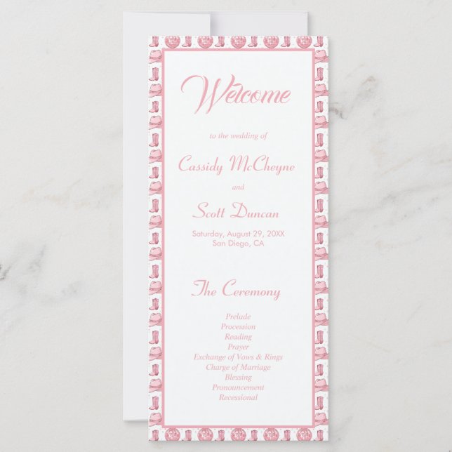 Cute Pink Western Wedding Program (Front)