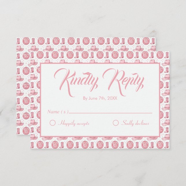 Cute Pink Western Wedding RSVP Card (Front/Back)