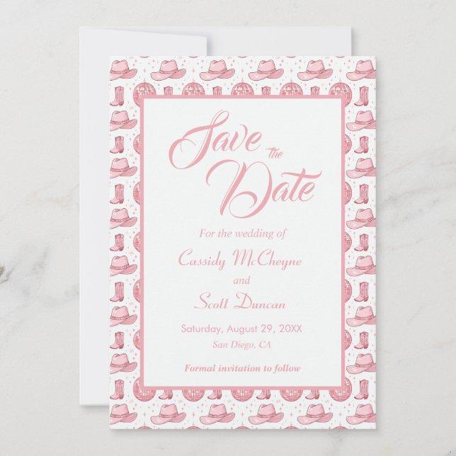 Cute Pink Western Wedding Save the Date (Front)