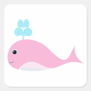 Cute Pink Whale Square Sticker
