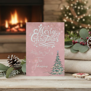 Cute Pink Whimsical Christmas Card