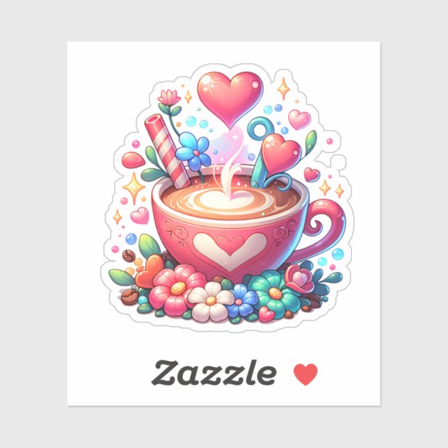Cute Pink Whimsical Coffee & Hearts (Sheet)