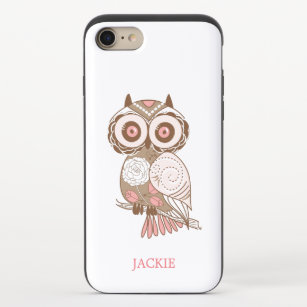 Cute Pink Whimsical Owl Personalised iPhone 8/7 Slider Case