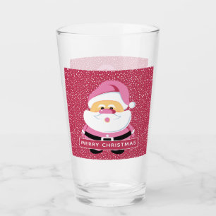 Cute pink whimsical Santa Claus and snow Christmas Glass