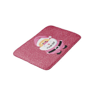 Cute pink whimsical Santa Claus, Christmas holiday Bath Mat