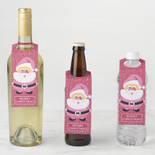 Cute pink whimsical Santa Claus Christmas holiday Bottle Tag