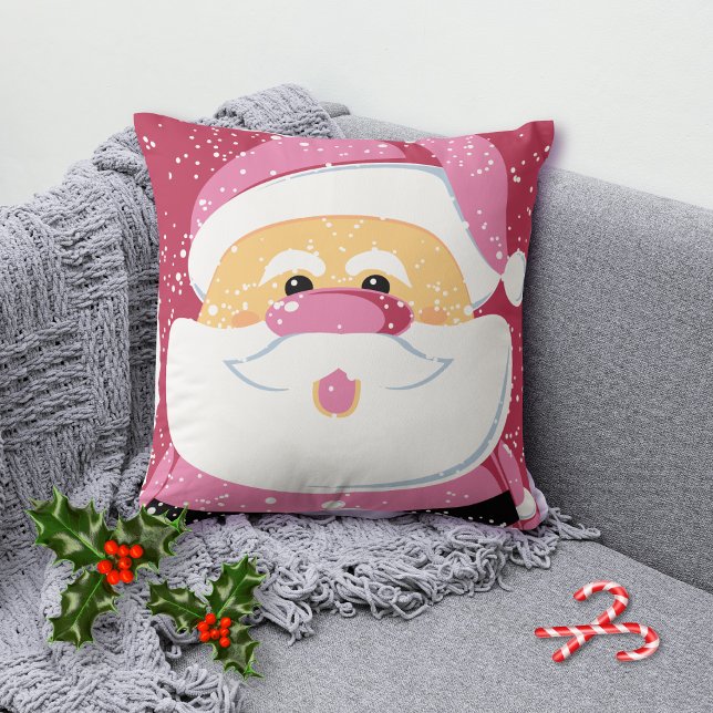 Cute pink whimsical Santa Claus Christmas holiday Cushion (Creator Uploaded)